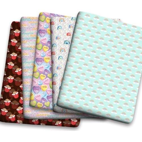 50*150cm Cartoon Rainbow Heart Valentine attern Printed Polyster Cotton Liverpool Bullet Fabric for DIY for Handmade By Yard