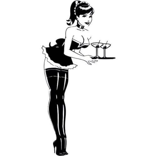 8.6*17.6CM Sexy Waitress Girl Black/Silver Vinyl Decals Good Quality Covering The Body Popular Fashion Design C20-0348