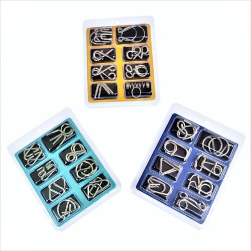 8pcs/Set Metal Wire Puzzle IQ Mind Brain Teaser Puzzles Game Adults Children Kids Early Educational Toys A Nice Gift