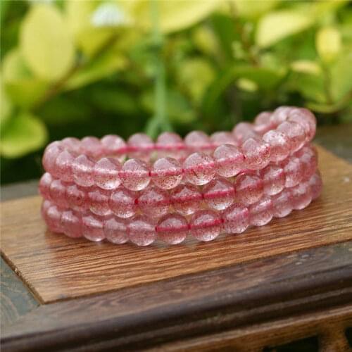 FREE SHIPPING 3rows Natural Red Ice Strawberry Quartz Crystal Bracelet AAA 7.6-7.3mm