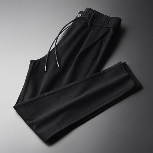 Minglu Soft Men Pants Plus Size 4xl Luxury Gigging Fabric Black Men Casual Pants Winter Elastic Waist Slim Fit Skinny Pants Men