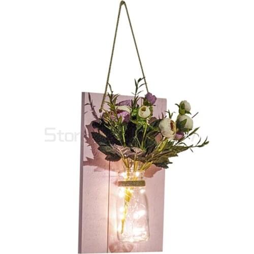 Wooden dining table wall decoration hanging girl heart wall green plant wall hanging hydroponic vase flower