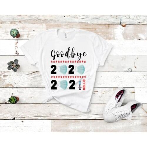 Goodbye 2020 Usher in Happy New Year 2021 Years Cute T-Shirt Letter Cotton Tshirt Short Sleeve Top Tees O Neck unisex Clothing