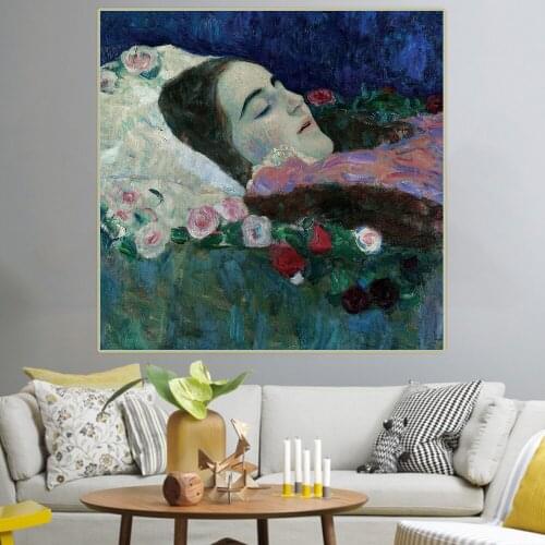 Holover Gustav Klimt"Miss Ria Munk On Her Deathbed"Canvas Oil Painting Western Art Decor Poster Aesthetic Home Room Decoration
