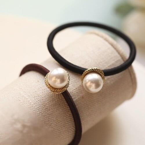 Hot New Simple small fragrant imitation pearl metal rotating wind the rubber band Tousheng Jewelry gifts crystal jewelry