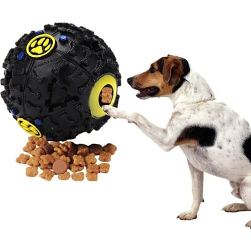 Pet Dog Cat Play Leakage Food Chew Dogs Toys Squeaky Quack Sound Chew Treat Ball Toy for Large Dogs Training Tooth Cleaning