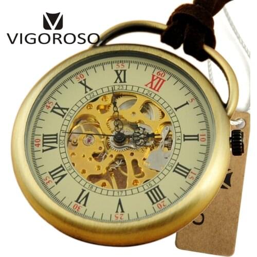 Classic Mechanical Pocket Watch Male Roman Numeral Watches Leather Chain With Gift box cep saati Open Face Clock