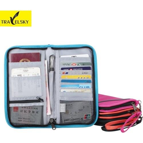 TRAVELSKY Multi-function credit card wallet Passport holder for business RFID protect high-grade fabric take card and changes