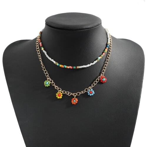 Fashion Multilayered Bohemian Beads Daisy Shell Pendants Necklace For Women Charm Necklaces Handmade Choker Bead Jewelry Gifts