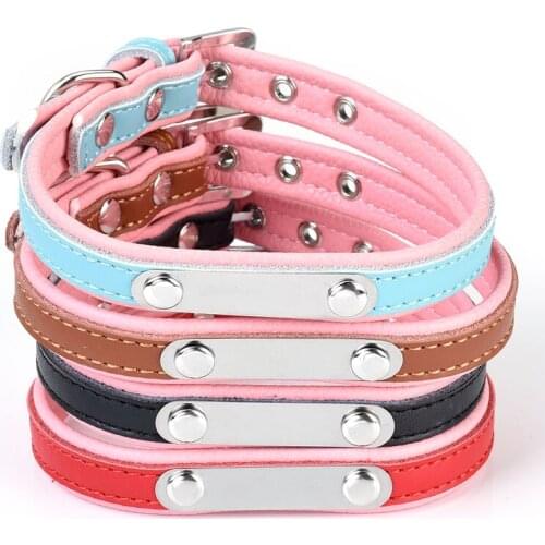 Mogoko Leather Personalized Customize Dog Puppy Collars Cat Pet Name Phone ID Tag Collar Free Engraving For Small Medium Dogs