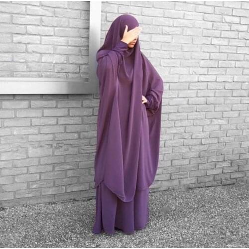 2 Pieces Muslim Prayer Long Sleeve Sets Robe Islamic Abaya Jilbab Khimar Muslim Women Praying Hijab Dresses Islamic F2799