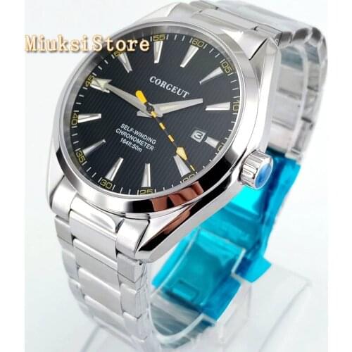 41MM Corgeut Silver watch case sapphire crystal black dial date luminous automatic mens top luxury business watch 2864