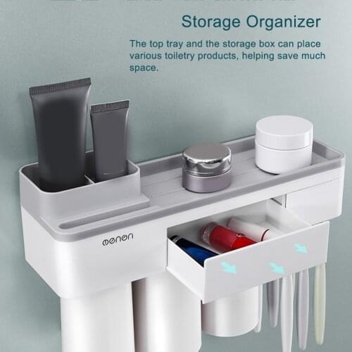 Wall-mount Toothbrush Holder Auto Squeezing Toothpaste Dispenser Toothbrush Toothpaste Cup Storage Bathroom Accessories