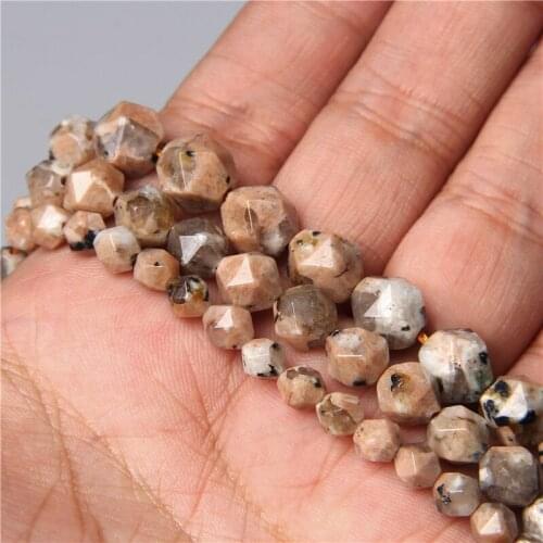 Natural Stone Faceted Black Dot Jaspers Spacers Loose Beads DIY Charms Bracelet Accessories for Jewelry Making 15" Strand Bulk