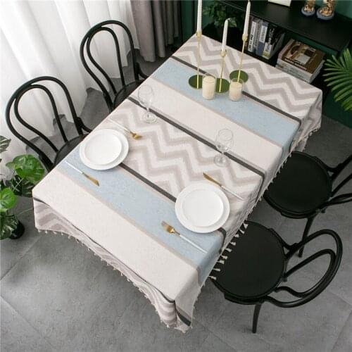 Nordic Simple Striped Geometric Chenille Tassel Tablecloth Dining Table Coffee Table Fabric