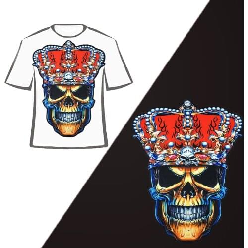 New Large Patch Skull Color Crown 3D Applique Badges T-shirt Jacket Jeans Fabrics for Sewing Clothes Decoration Accessories