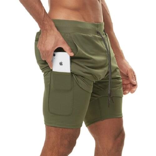 New 2 in 1 Running Shorts Men Sports Jogging Fitness Shorts Quick Dry Mens Double-deck Gym Sport Shorts MenBeach Short Pants