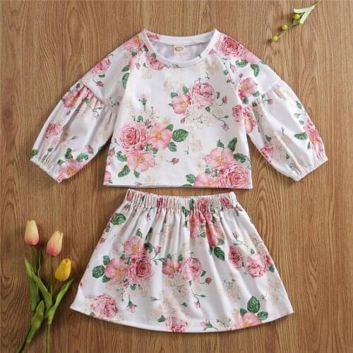 6-48 Months Baby Girls Clothes 2019 Autumn Long Sleeve Floral Pullover Tops Mini Skirts Set Baby Girls Outfits Toddler Clothing