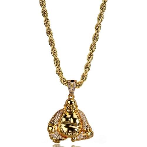 Golden Colour Buddha Necklace For Men And Women Zircon Maitreya Buddha Pendant Gem Stainless Steel Necklace Jewelry Gift