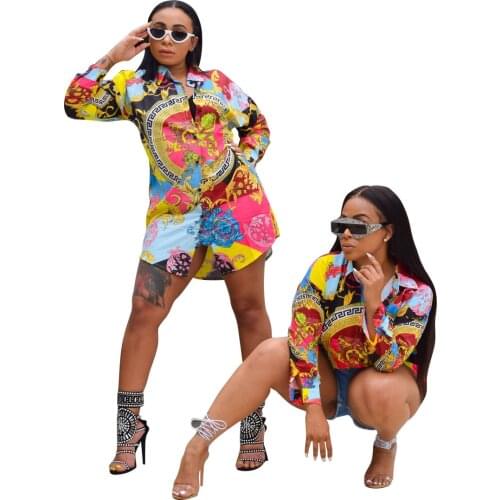 Cutubly Multicolor Print Sexy Party Club Dress Fashion Spring Turn-down Collar Casual Dresses Button Caftan Dresses For Women