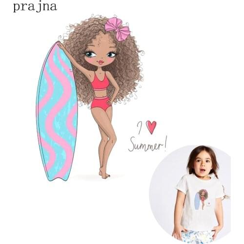 Prajna Fashion Surf Girl Patches Thermal Heat Transfer Vinyl Patch Iron On Transfers For Clothes Stickers Printed DIY Washable