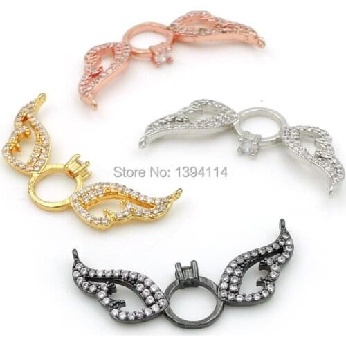 32*12*2mm Micro Pave Clear CZ Double Hollow Wings Of Ring Connectors Fit For Making DIY Necklaces Jewelry