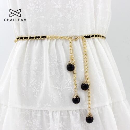 Gold Chain Belts For Women Fashion Sweet Black White Pear One Layer Hip Waist Long Female Metal Alloy Thin Belt Chains 306