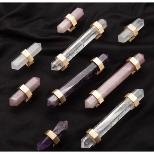 Qiansi Natural Agate Furniture Handle Crystal Brass Cabinet Handles Kitchen Cabinets Knob Bedroom Drawer Button and Knobs 96mm