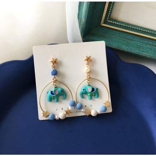 S925 needle Cartoon elephant cute pearl girl star round bead earrings for women