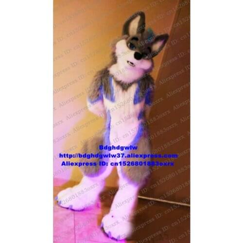 Gray Long Fur Furry Wolf Husky Dog Fox Fursuit Mascot Costume Adult Cartoon Character Outfit Supermarket Brand Figure zx3006