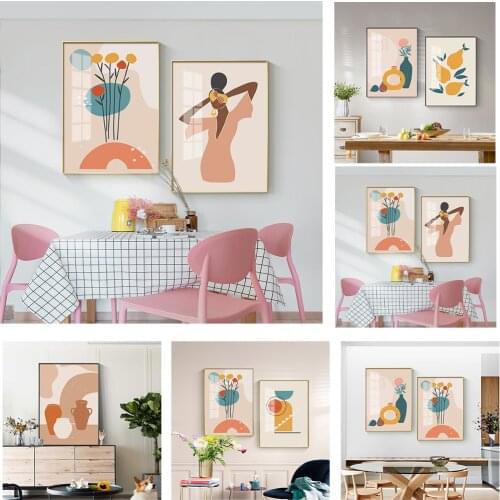 Nordic small fresh Morandi color geometric flowers fruit lemon restaurant art deco picture print mural porch bedroom