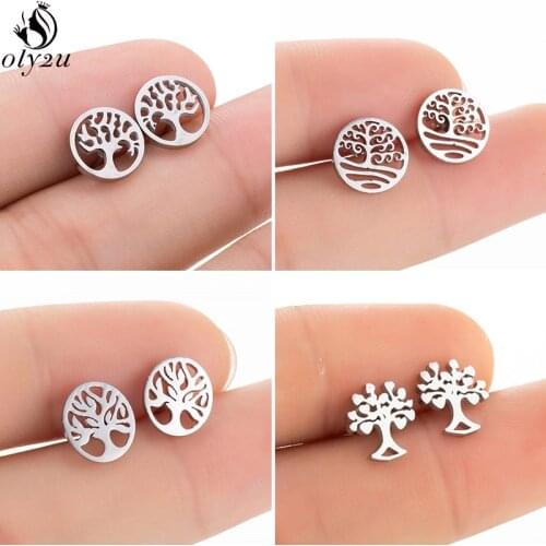 Bohemia Tree of Life Stud Earrings for Women Girls Summer Style Stainless Steel Flower Coconut Tree Earings Accessories Bijoux