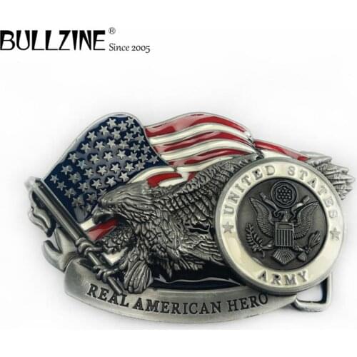 The Bullzine US army belt buckle with pewter finish FP-03033 suitable for 4cm width snap on belt