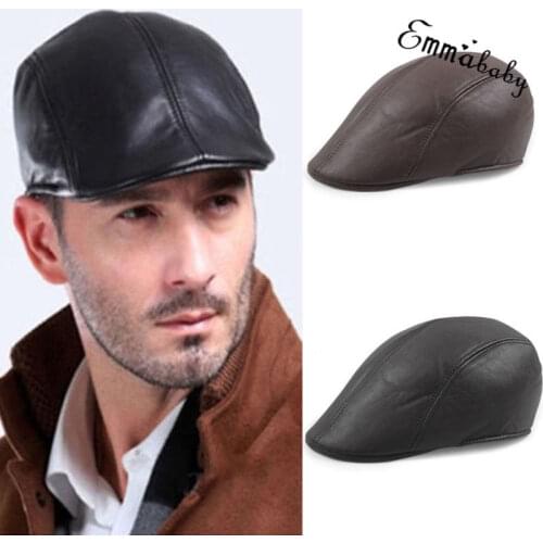 Vintage Mens Womens Leather Flat Visors Caps Newsboy Biker Fashion Casual Vintage Visors