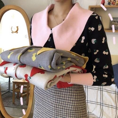 Woman Sweaters Cardigan Winter Doll Collar Strawberry Jacquard Knitted Cardigan Womens Outer Wear Fashion Sweater Coat Top