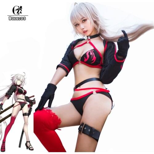 ROLECOS Fate Jeanne d'Arc Cosplay Costume FGO Joan of Arc Cosplay Swimsuit FGO Swimwear Halloween Women Sexy Bikini