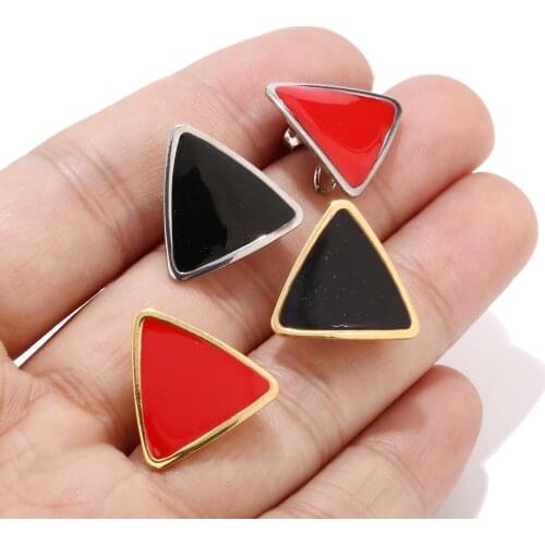 20pcs 18mm Gold Ear Posts with Loops Enamel Black Red Curved Triangle Geometric Stud Earring Components with Loop