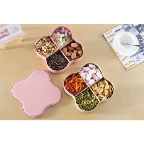 1PC 4 Lattice 2 Layer Fruit Tray Household Snack Plate Compote Dish Multifunctional Candy Dry Fruit Plates With Lid NS 003