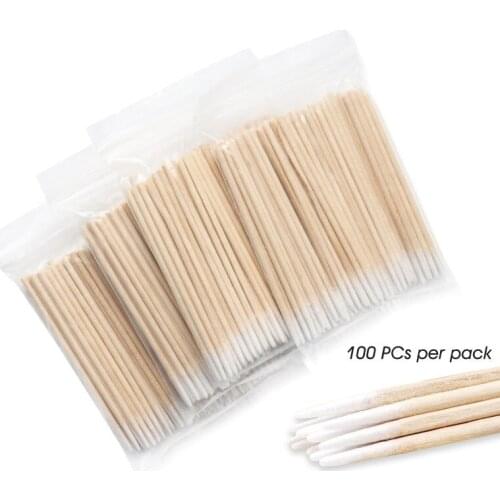 100 Pcs Disposable Cotton Swab Lint Free Micro Brushes Wood Ultra-small Cotton Buds Swabs Eyelash Extension Glue Removing Tools