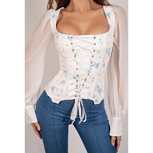 2021 Women Elegant Fashion Shirt Autumn Fashion Female Top Floral Print Tie Front Long Sleeve Casual Blouse