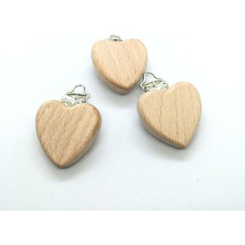 25PCS Natural Beech Wooden HEART Shape Baby Pacifier Clips