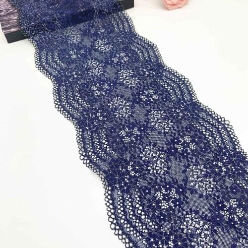3M/lot Width 7 7/ 8 inch 20cm Blue Silver Stretch Lace Trim For Clothing Accessory Dress Sewing Applique Costume Lace Fabrics