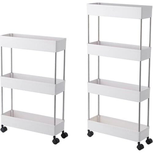 3 Tier/4 Tier Slim Storage Cart Mobile Shelving Unit Organizer Slide Out Storage Rolling Cart For Kitchen Bathroom Narrow Whit