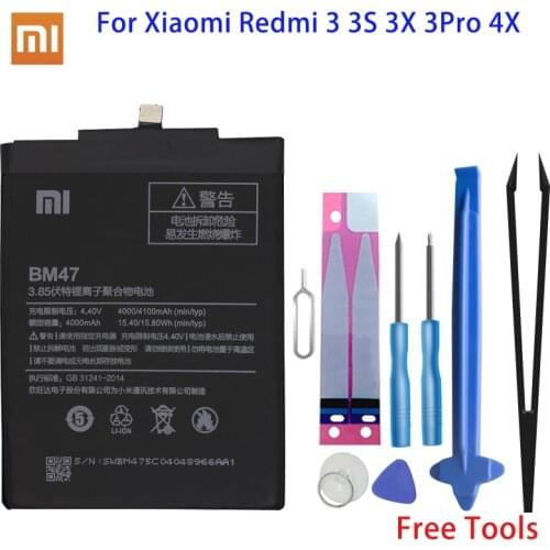 Xiao Mi Original Phone Battery BM47 4100mAh For Xiaomi Redmi 3 3S 3X 3Pro 4X High Quality Replacement Xiaomi Batteries +Tools