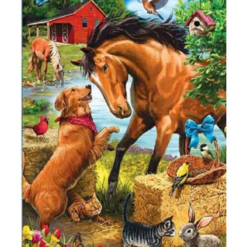 5D DIY Diamond Painting Square Round Diamond Animal Painting Dog and Horse Animal Picture Cross Stitch Home Decoration WG2824