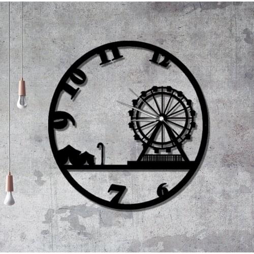 Amusement Park Large Black Metal Quiet Wall Clock Unique Modern Cool Stylish Creative Design Items for Home Office Decoration