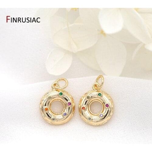 Color Zirconium Donut Charm Pendant For Necklace Bracelet Earrings DIY Jewelry Accessories 14K Gold Plated