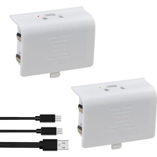 White Batteries for Xbox One / Xbox One S / Xbox One X / Xbox One Elite Wireless Controller Gamepads + 2 in 1 USB Charging Cable