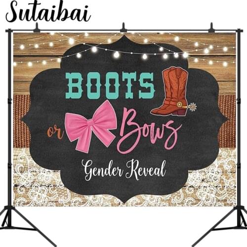 Boots or Bows Gender Reveal Party Backdrop He or She What Will Baby Be Pregnancy Reveal Banner Decor Photography Background