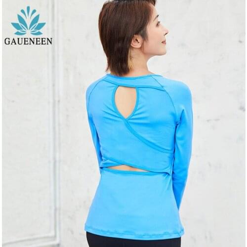 GAUENEEN Women Quick Dry Hollow Out Yoga Crop Top Female Sportswear Fitness Shirt Workout Gym Tops Long Sleeve Top for Fitness